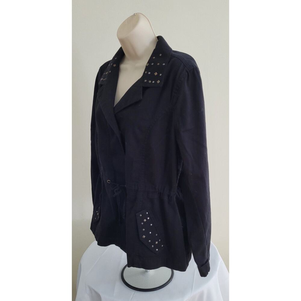RELATIVITY Women's Tie Waist w/Bronze Metal Accents Black Outerwear Jacket-Sz Lg - Picture 4 of 9